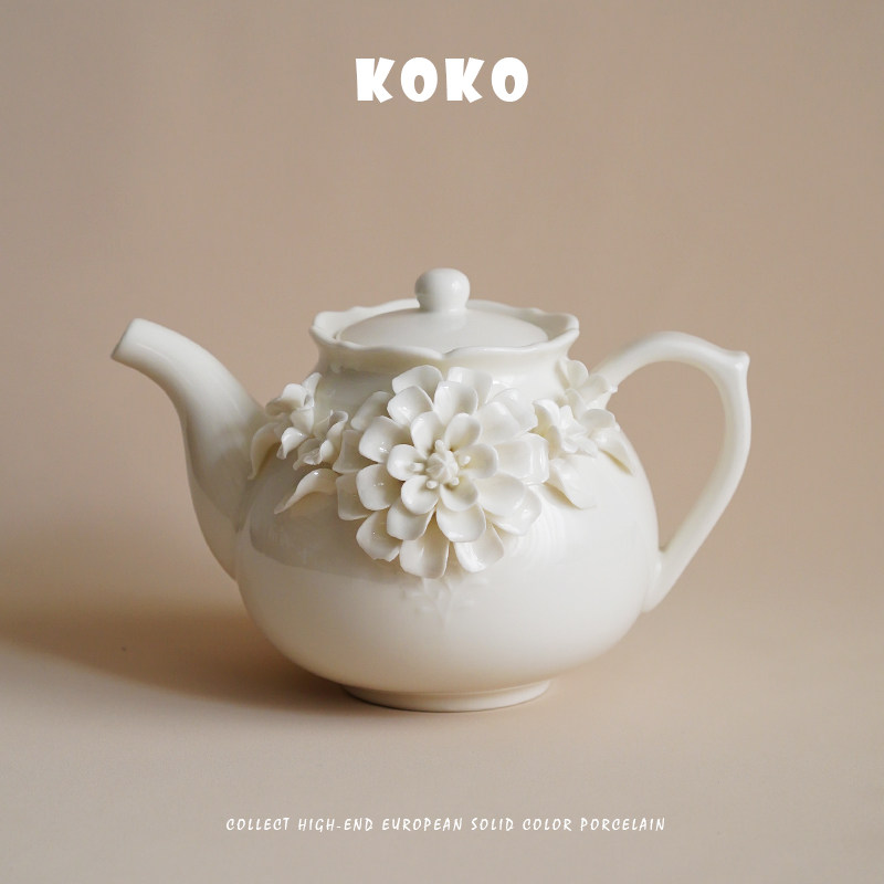欧式手捏花造型陶瓷茶壶