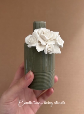 candle time 北欧小众墨绿色手捏花迷你花瓶陶瓷桌面装饰餐厅摆件