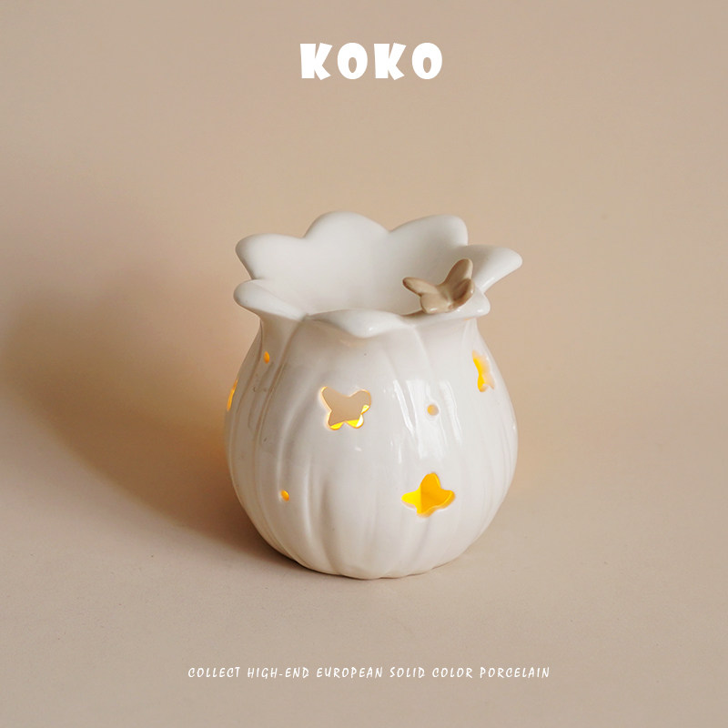 KOKO 出口北欧 创意立体蝴蝶镂空设计陶瓷香薰烛台家用香薰炉摆件