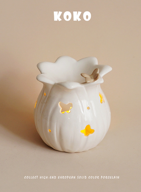 KOKO 出口北欧 创意立体蝴蝶镂空设计陶瓷香薰烛台家用香薰炉摆件