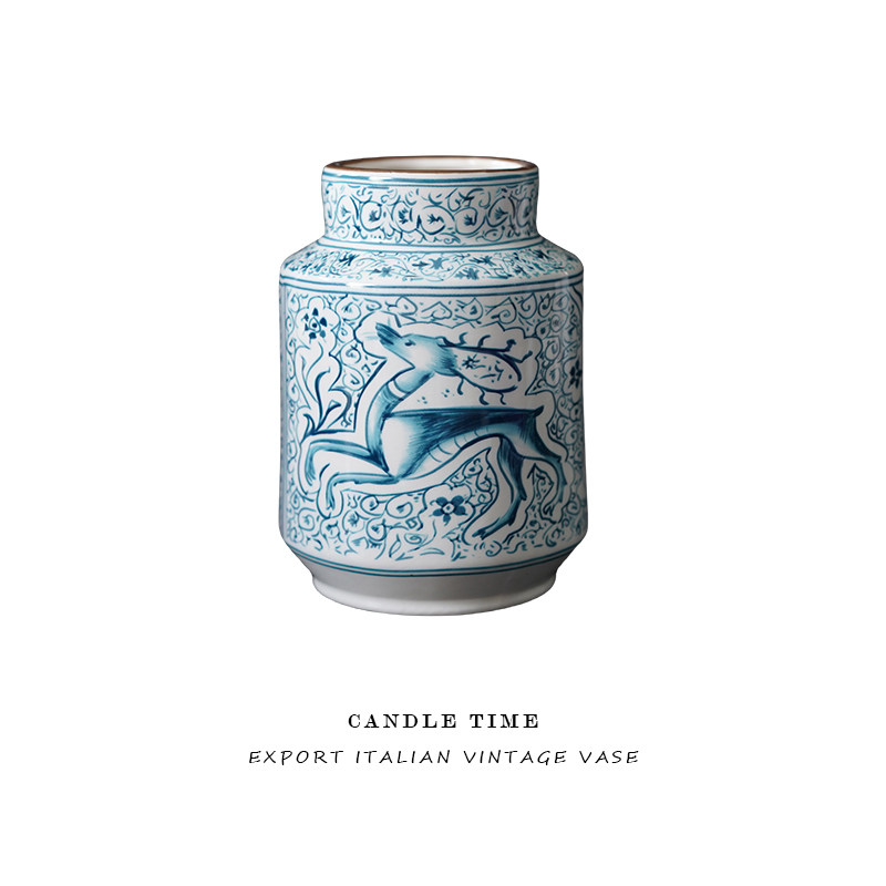 candle time出口意大利珍藏版 梅花鹿青花陶瓷花瓶家居插花装饰品