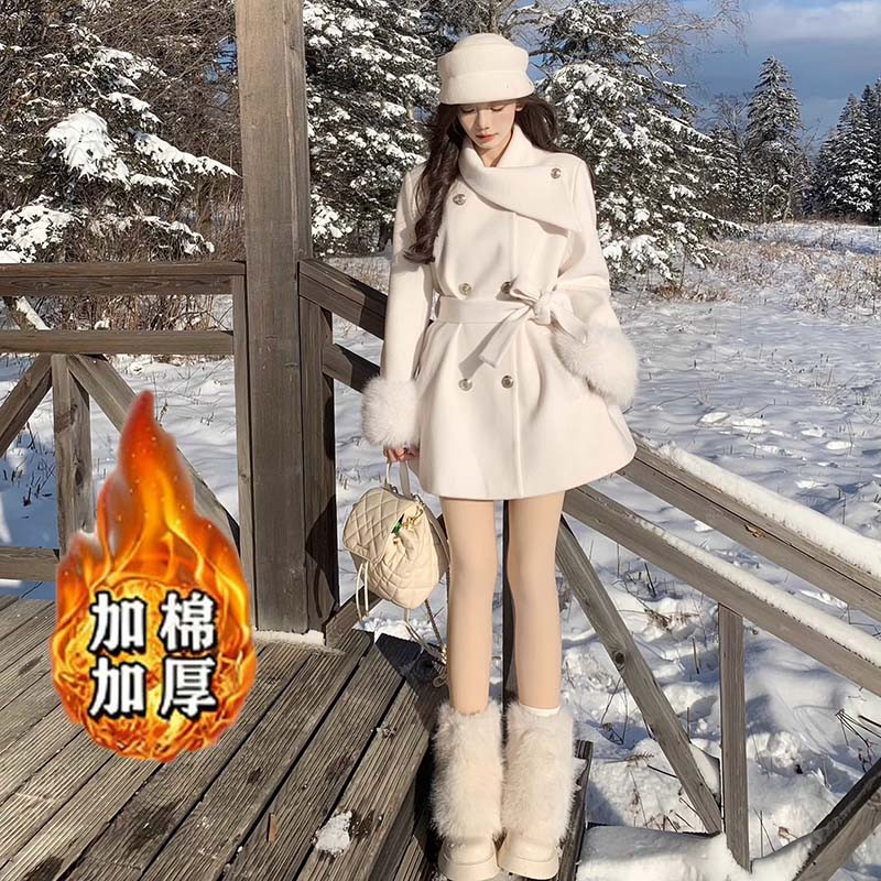 加棉加厚含腰带袖口毛毛外套女2025秋冬新款纯色上衣QJ0207