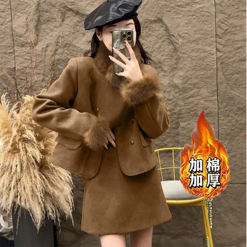 【加棉加厚】【两件套】轻奢名媛风套装外套半身裙套装TX0324