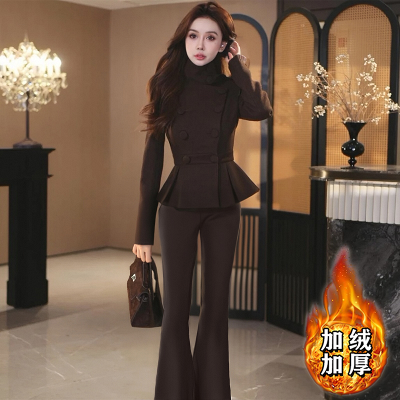 加绒加厚两件套时尚2025秋冬新款洋气百搭上衣+长裤套装LJ0166
