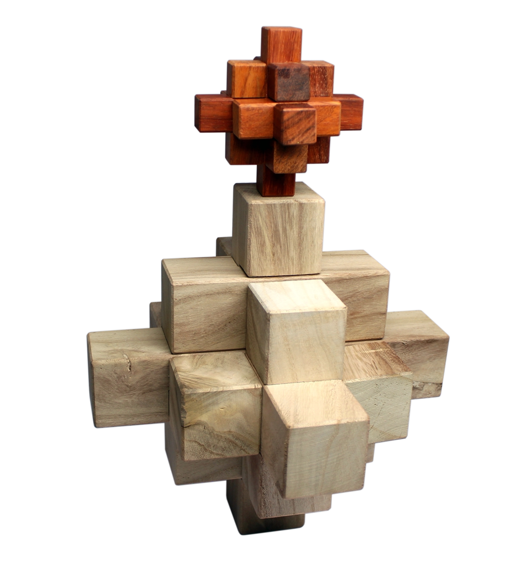 大号九柱鲁班锁研学大教具榫卯益智木玩体验馆孔明锁制作大菠萝锁