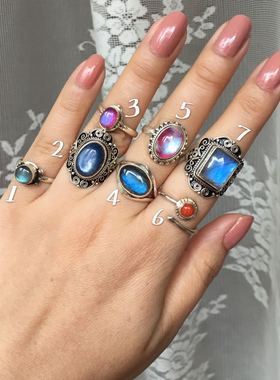 尼泊尔天然拉长石925银戒指新品