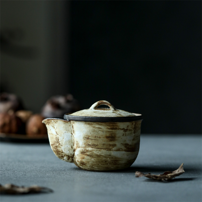 古朴纯手作粉引茶壶柴烧壶景德镇纯手工陶瓷茶具手抓壶宝瓶壶泡茶