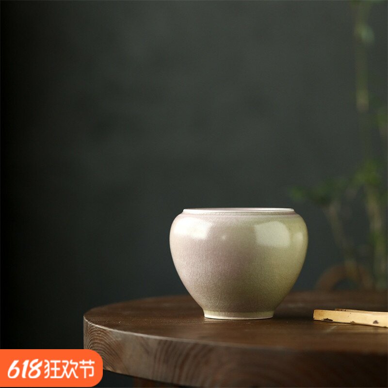 溪红窑变苹果茶洗景德镇茶具配件复古素粉色蕉叶绿建水冰裂小渣斗
