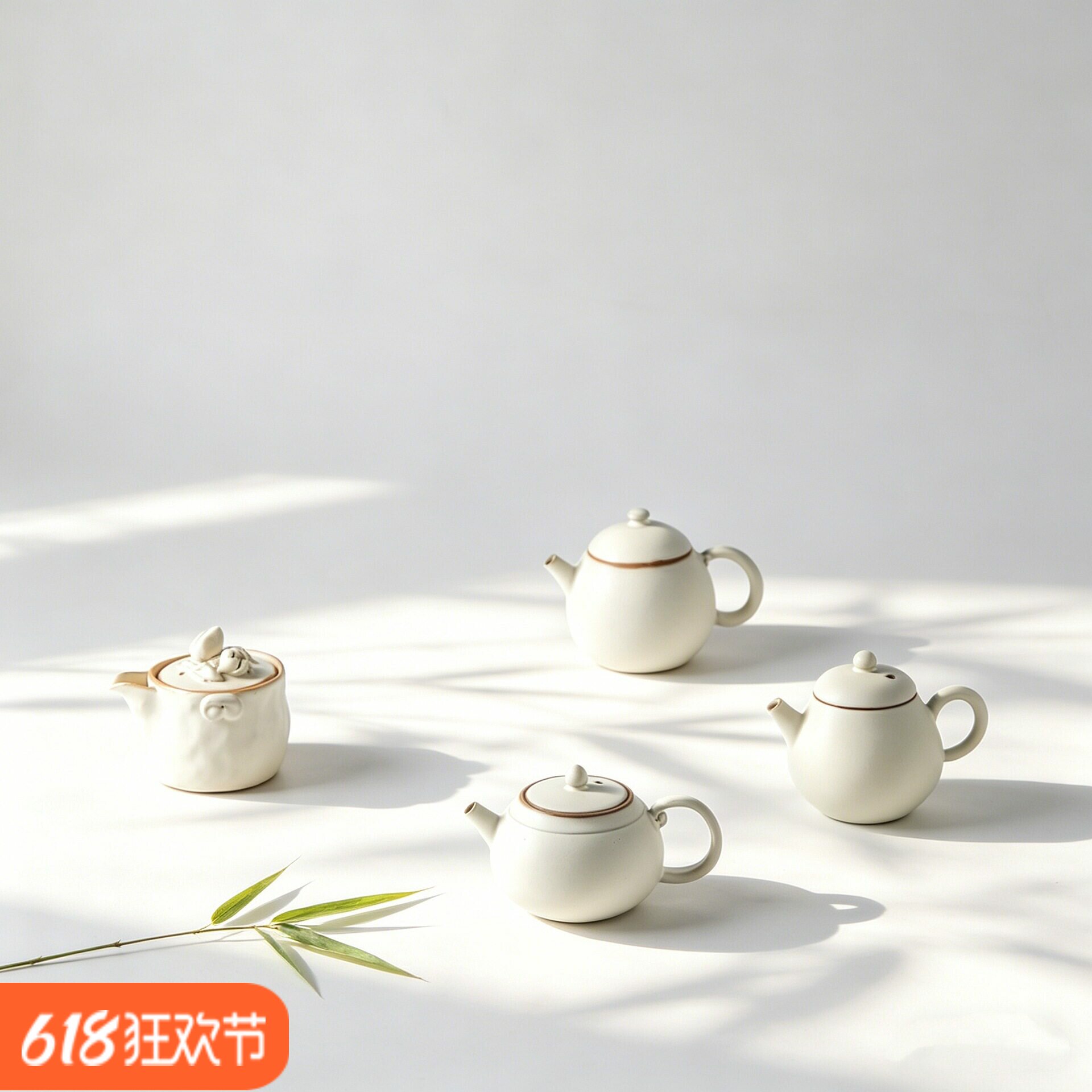 景德镇手工米白粉引梨形茶壶新中式桃子手抓壶家用泡茶壶开片可养