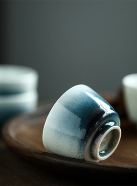 蓝色窑变冰裂纹主人杯景德镇纯手工陶瓷茶具复古品茗杯60ml小茶杯