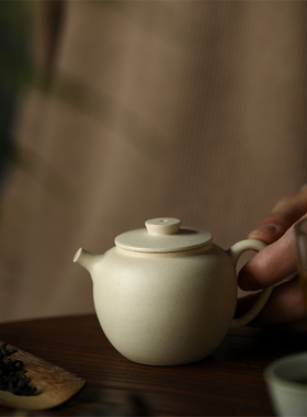 问泉苏打烧白泥巨轮壶可加热景德镇纯手工开片可养白色复古泡茶壶