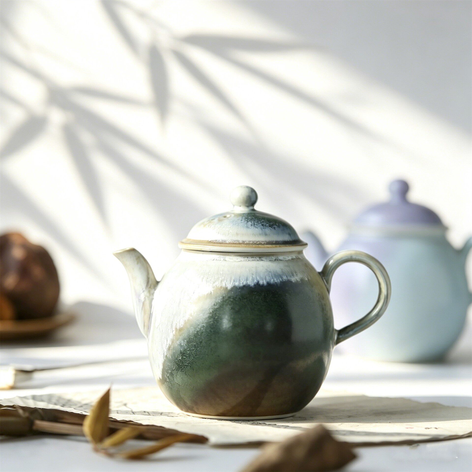 苏打绿景德镇手工柴烧蕉叶绿窑变釉茶壶陶瓷粗陶个人把玩壶小号