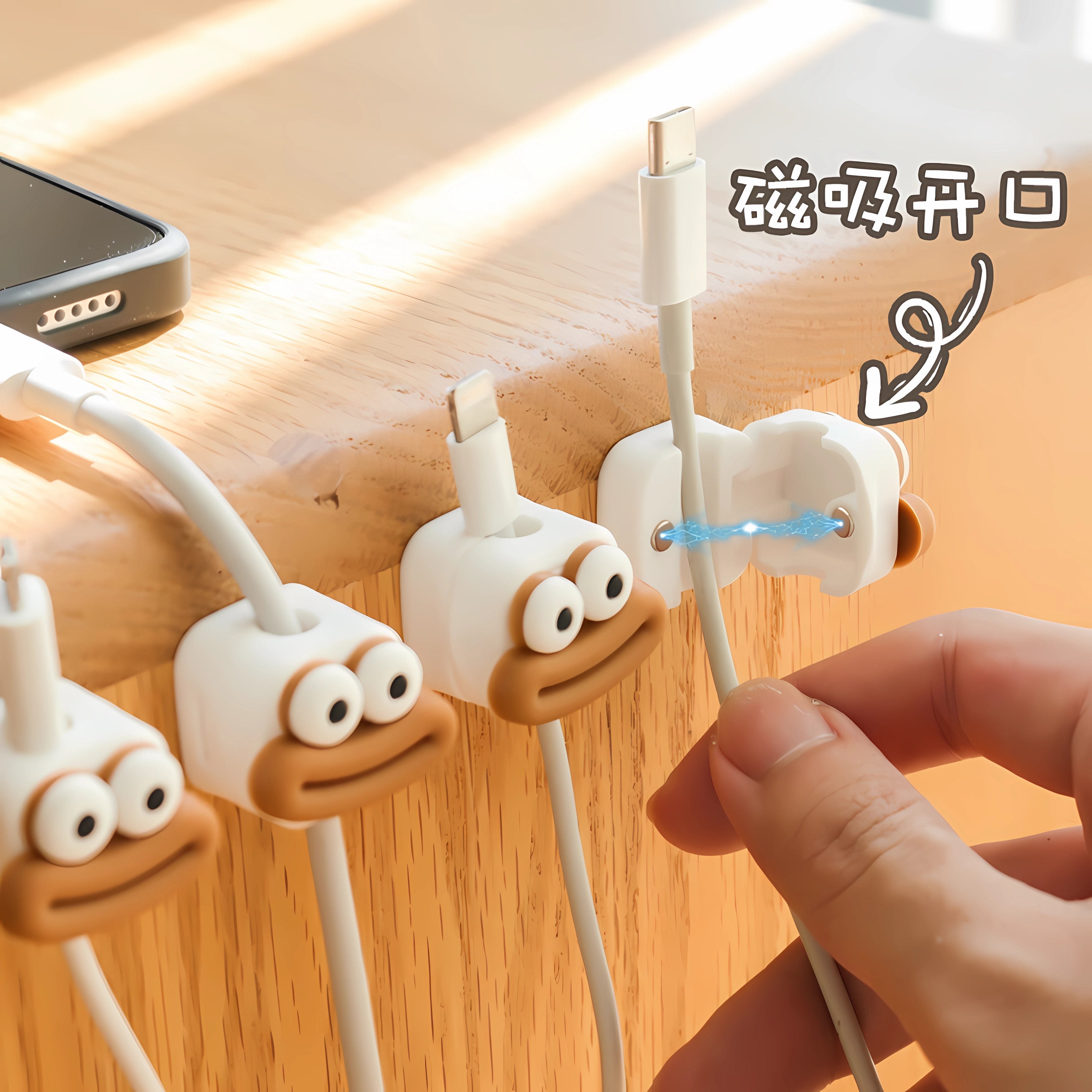 搞怪大嘴怪磁吸理线器桌面数据线固定卡扣收纳神器电线线路整理扣