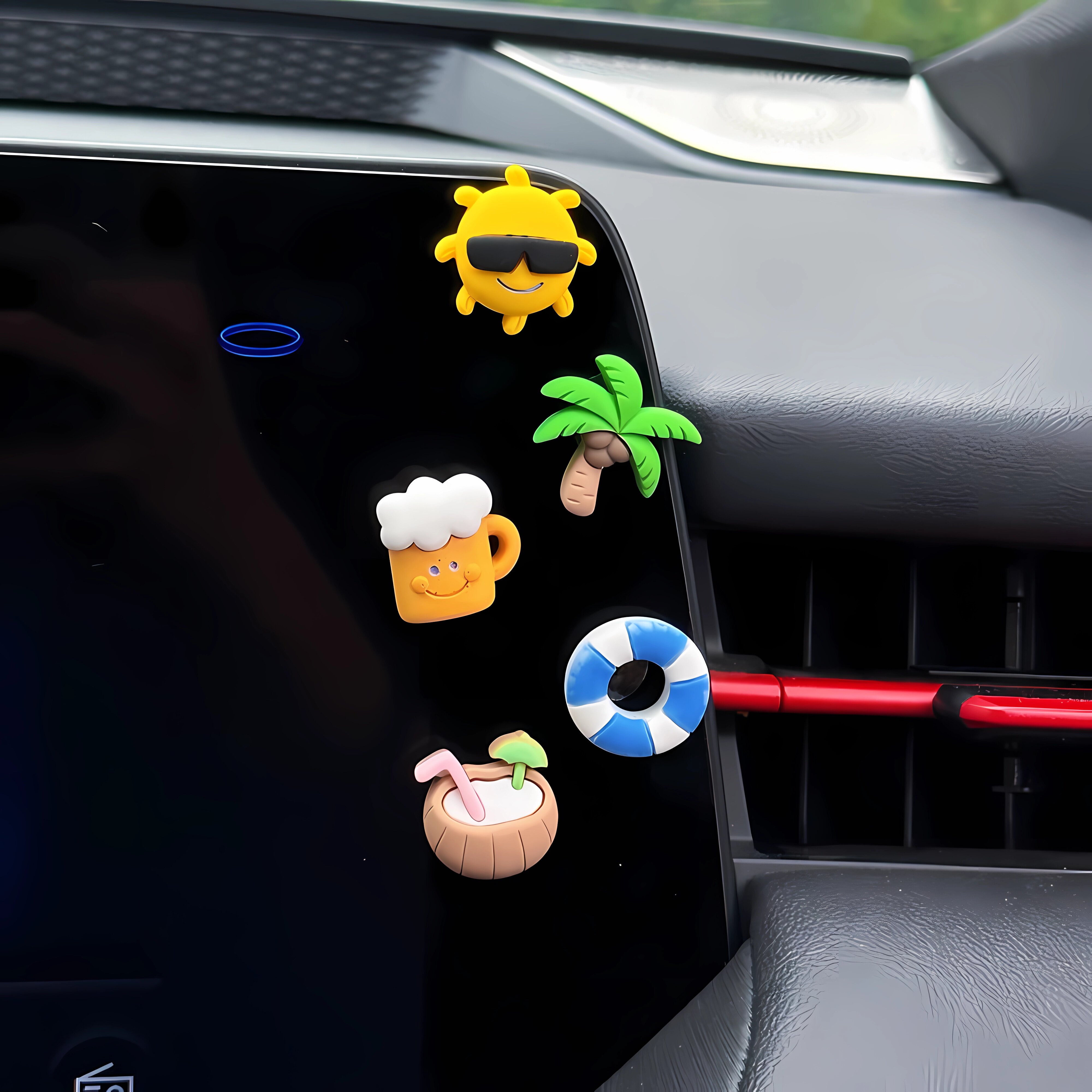 后视镜窗边夏日沙滩车载中控台装饰汽车车内饰品摆件显示器电动车