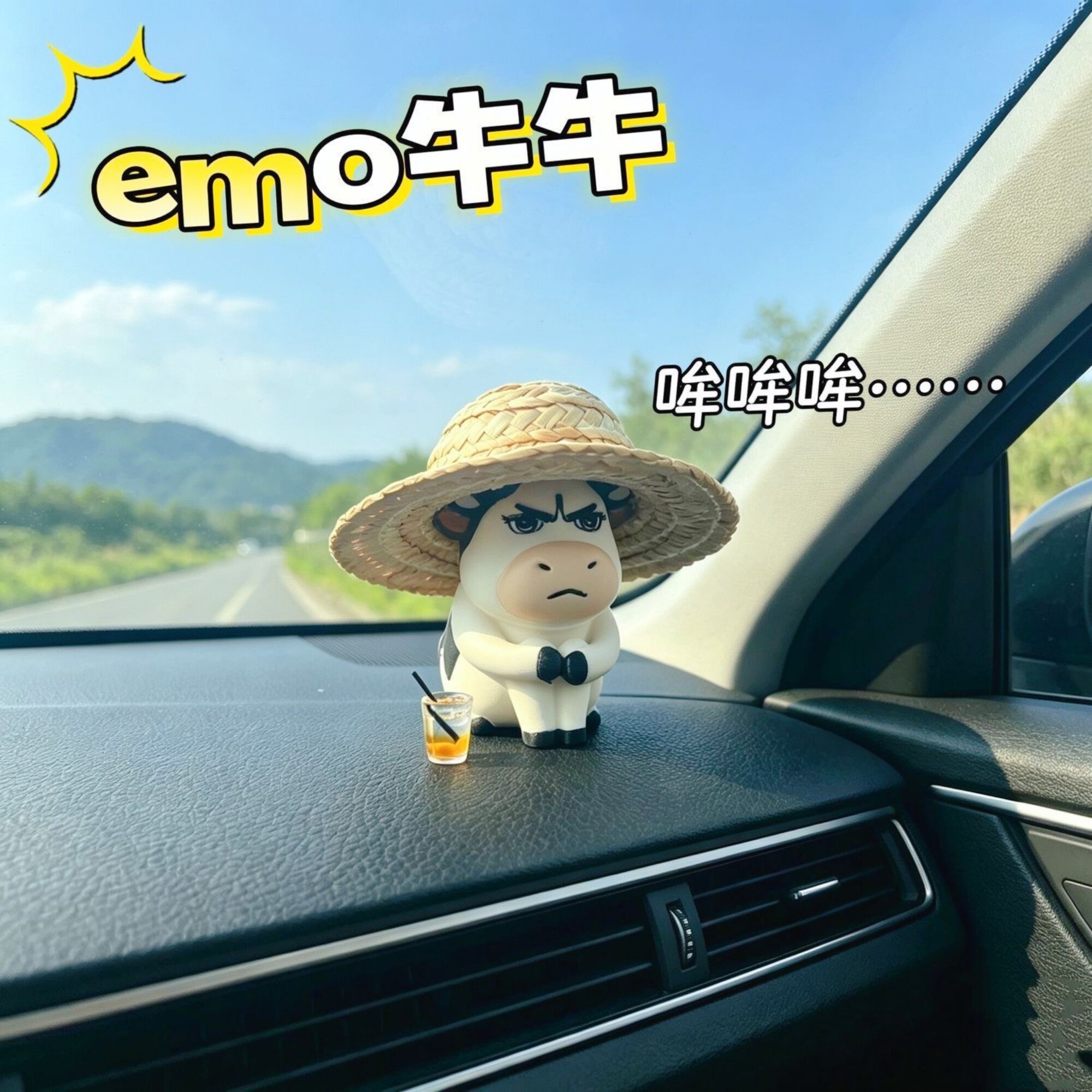 平台爆品Emo草地小牛摆件