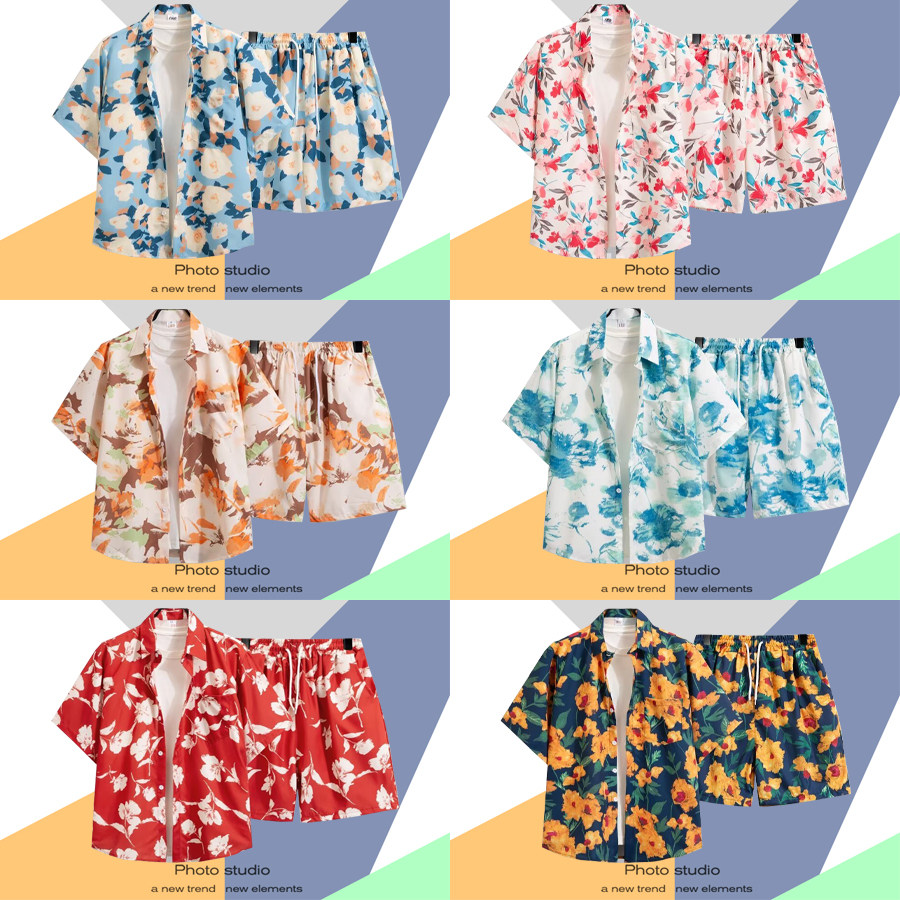 海南岛服沙滩衬衫男套装三亚旅游夏威夷宽松花衬衣情侣印花五分裤,男装,时尚套装,淘宝优惠券,粉丝福利购,淘宝优惠卷