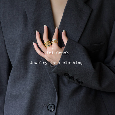 《新年系列》金蛇绿尖晶S925纯银小众设计感戒指个性食指开口指环