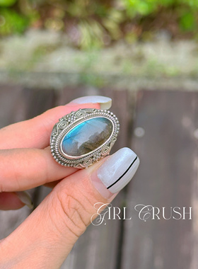 泰银的夏天 不规则拉花拉长石戒指