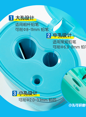 得力三孔卷笔刀特粗杆铅笔削尖加长刀片圆规芯研磨器2.0步乐pular
