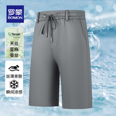 休闲运动四面弹休闲裤 罗蒙夏季 冰丝亚麻五分裤 薄款 桑蚕丝男士 短裤