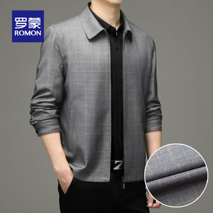 罗蒙桑蚕丝夹克男2025秋季中年爸爸装羊毛外套商务百搭休闲茄克男