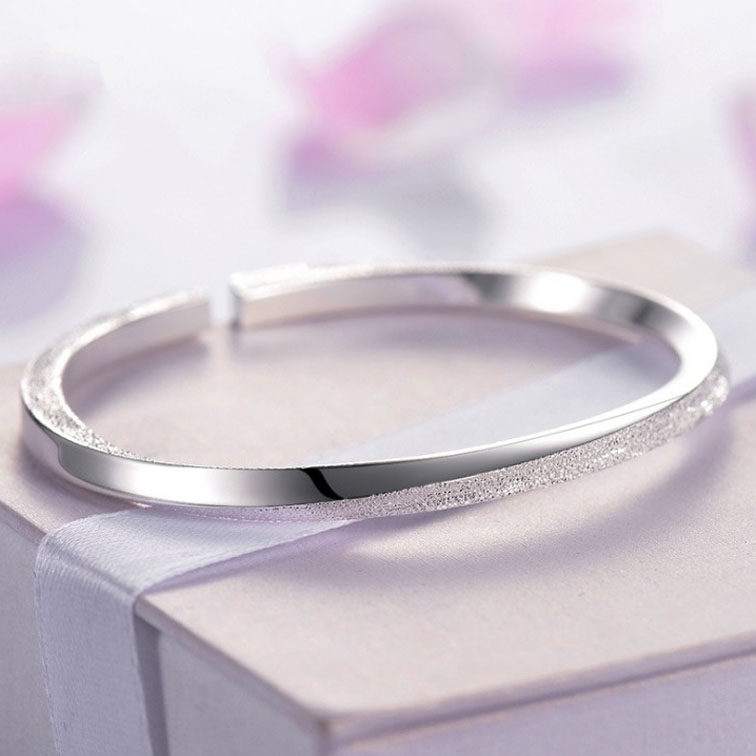 开口光面磨砂银手镯子日韩精工抛光磨砂时尚扭转手环925手镯银饰