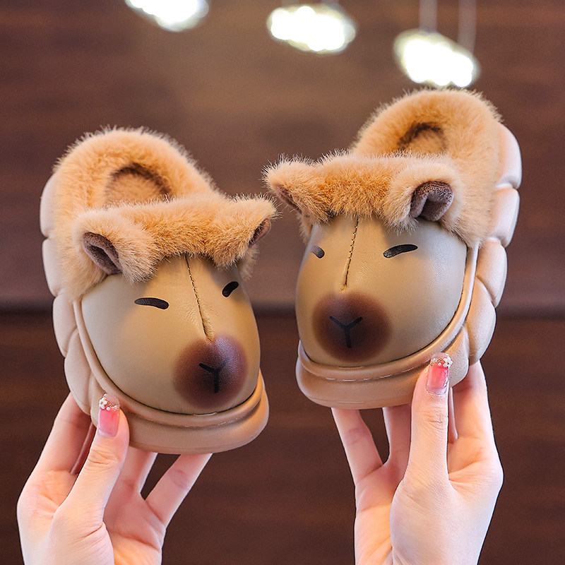 卡皮巴拉儿童棉拖鞋秋冬季男童EVA卡通拖鞋中大童保暖小男孩棉鞋