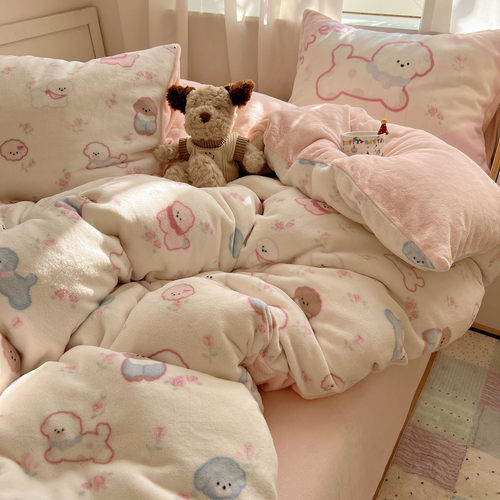 卡通少女牛奶绒四件套床单床笠款