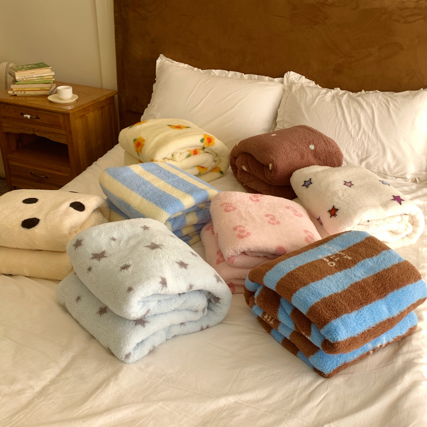 ins条纹秋冬加绒摇粒绒毛毯卧室