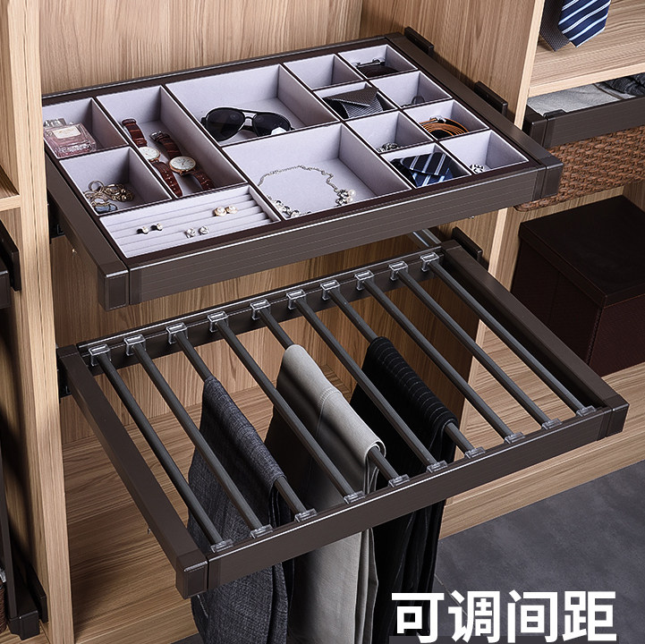 家用衣帽间裤子收纳架衬衫内衣收纳首饰分类盒阻尼滑轨工厂直供价