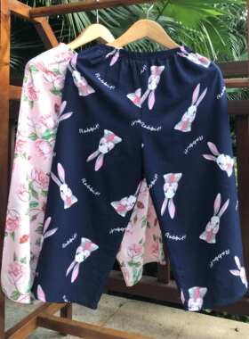 八分裤女小个子睡裤薄款棉绸裤半截裤大码宽松胖mm蓝色红色单件