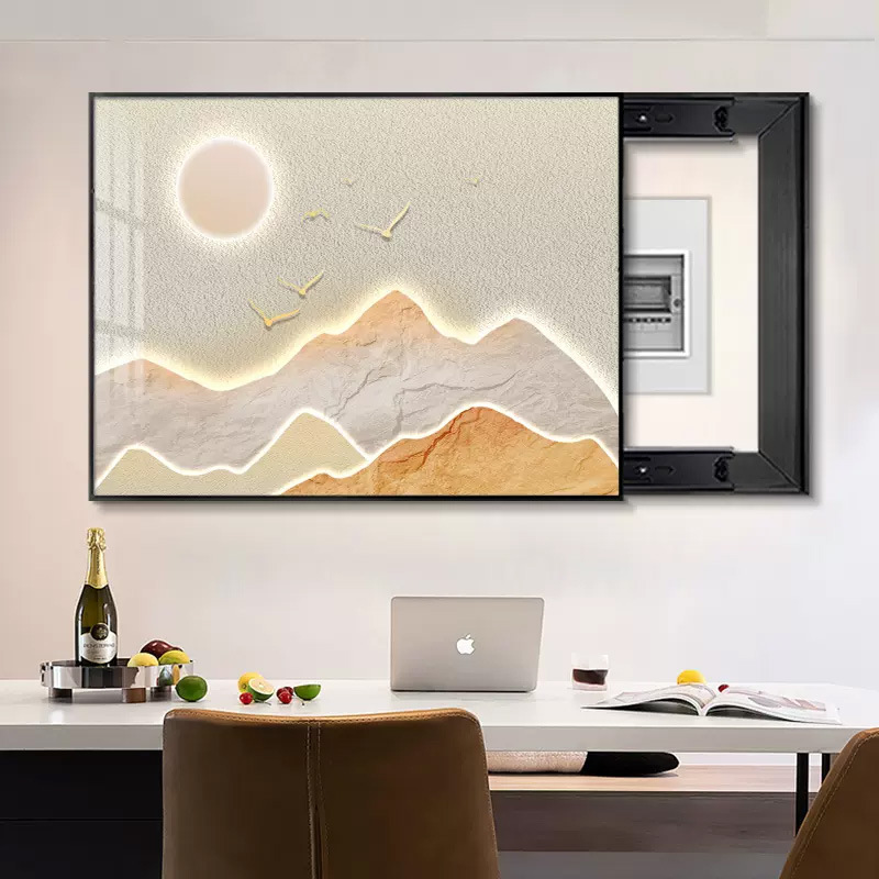 日照金山电表箱装饰画轻奢高级感推拉遮挡配电箱挂画壁画