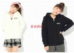 女冬款 外贸原单日单yk拉链字母学院风毛衣连帽领开衫 加绒外套毛衫