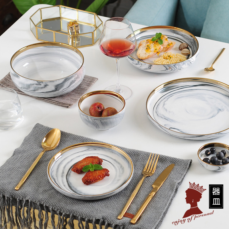 EOP器皿 北欧风格金边大理石纹陶瓷餐具套装饭碗菜汤深浅盘酱料碟|msdalam kategori pinggan mangkuk, pinggan mangkuk, Bowl - dari Buy2taobao.com untuk memberikan perkhidmatan ejen Taobao profesional membeli