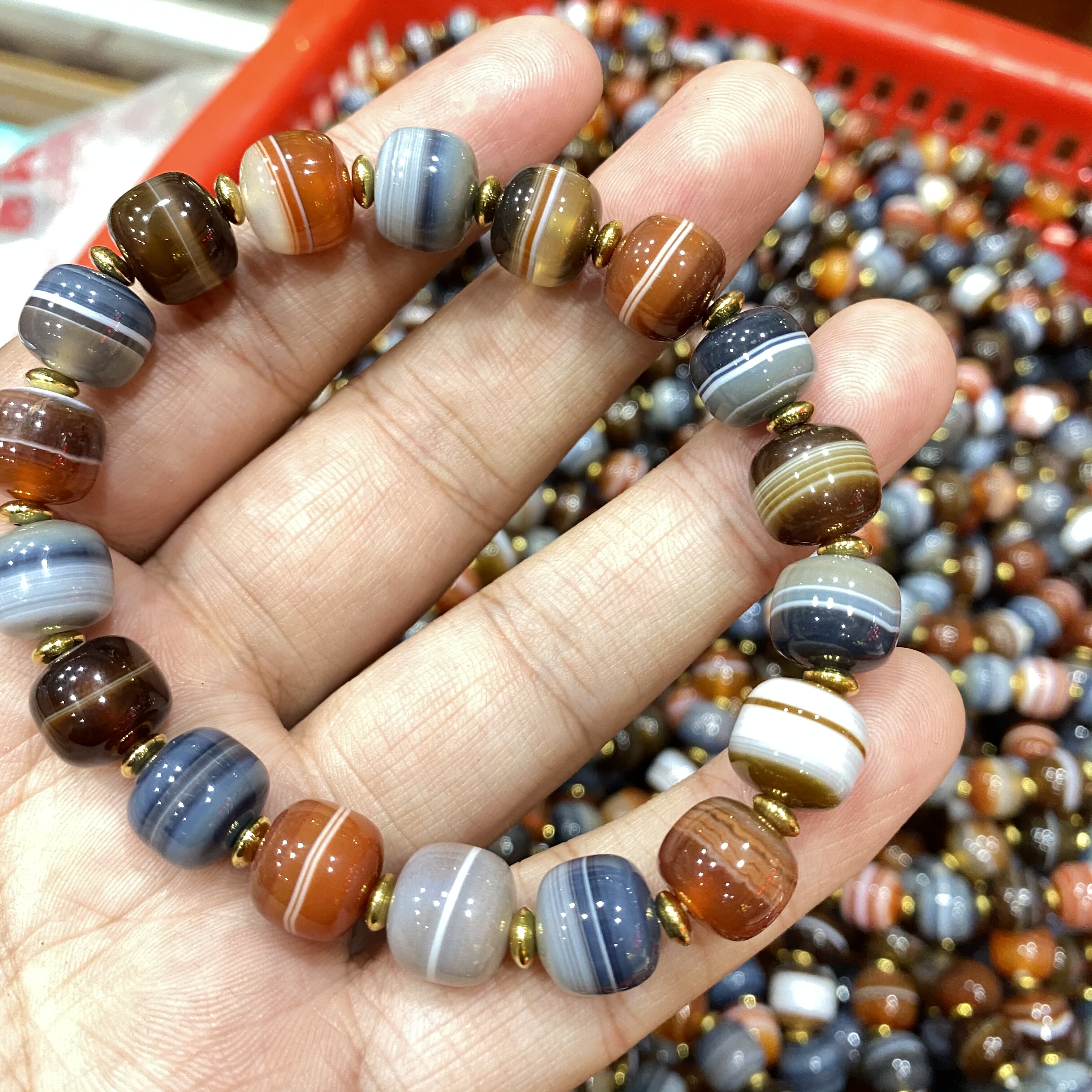 天然天眼缠丝玛瑙一线药师珠 多彩天眼玛瑙多宝男女款手串天眼缘