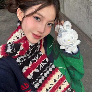 CasseSango 费尔岛复古长绒毛秋冬保暖圣诞围巾