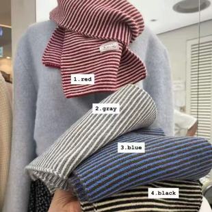 韩国东大门代购 Peppersalt 经典款条纹百搭小标签洋气保暖围巾
