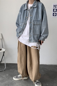 港风 中性大口袋工装水洗牛仔衣开衫夹克外套XZ-221-1-J图片