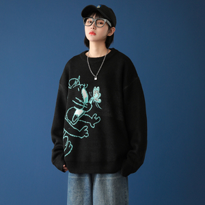 @中性风 情侣款提花圆领蝴蝶反光针织衫毛衣XZ-221-1-MY05图片