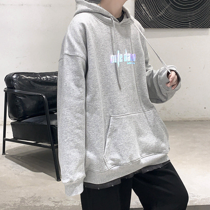 2021春新款七彩反光字母情侣宽松连帽卫衣外套xz-221-1-W300图片