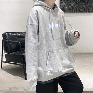 2021春新款七彩反光字母情侣宽松连帽卫衣外套xz-221-1-W300图片
