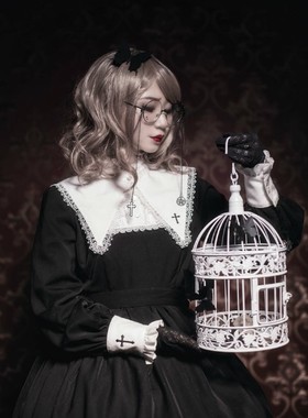 现货包邮万圣节立领长袖连衣裙 黑色 ista mori东之森日系lolita