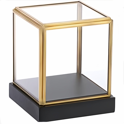 玻璃防尘罩金属样品展示盒珠宝展示罩玻璃罩桌面长方形黑色展示盒