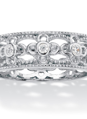 立方氧化锆925银镂空女士戒指