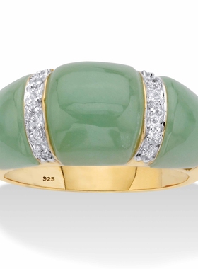 翡翠/托帕石(黄玉)925银镀14k黄金时尚前卫女式戒指美国代购63901