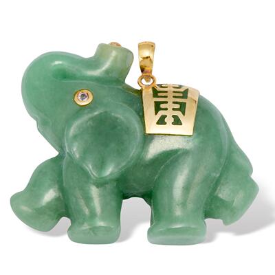 翡翠/蓝宝石14k金(黄金)大象吊坠