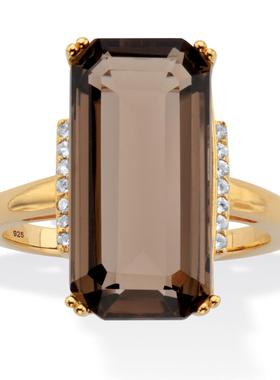 石英托帕石925银镀18k金鸡尾酒戒