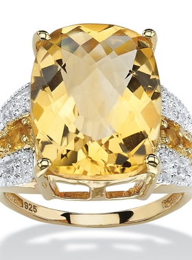 水晶托帕石925银镀14k黄金戒指