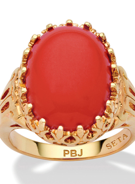 仿珊瑚戒托镀14k复古女士戒指