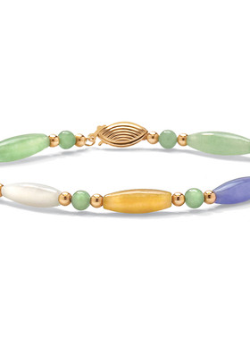 翡翠14k金镶嵌宝石瑞丽风手链